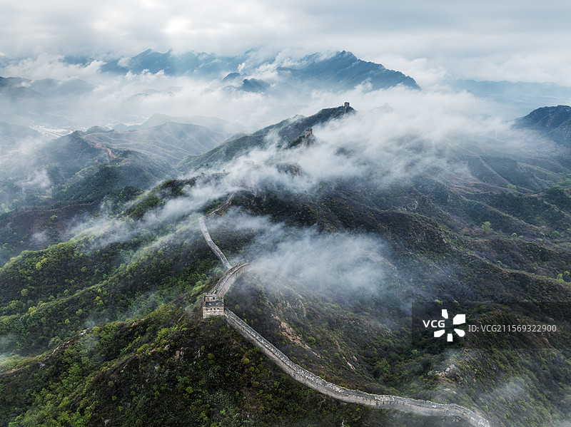 航拍河北承德金山岭长城云海图片素材