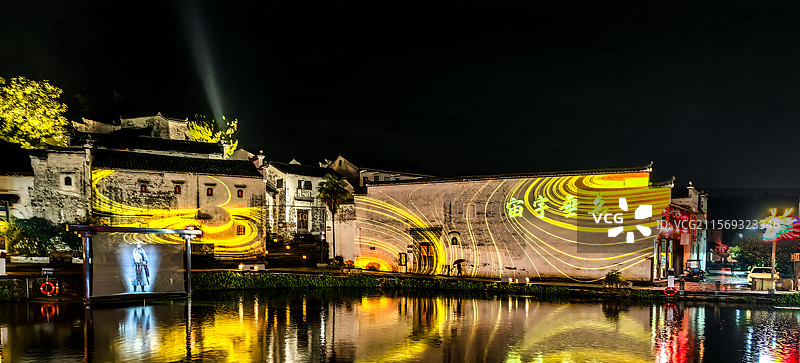 浙江兰溪市诸葛八卦村数字乡村灯光秀夜游景观图片素材