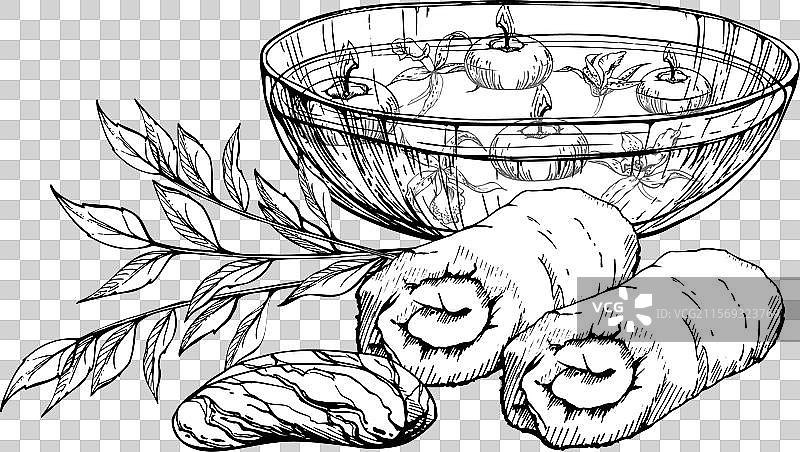 手绘墨水风格的水疗和沐浴美容产品图片素材