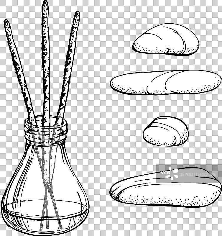 手绘墨水香薰玻璃瓶和图片素材