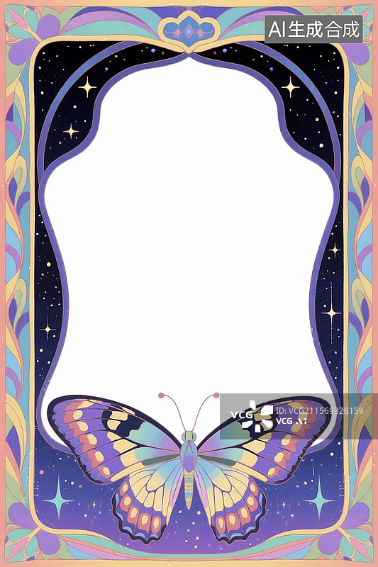 【AI数字艺术】玄幻占卜风蝴蝶花草边框图片素材