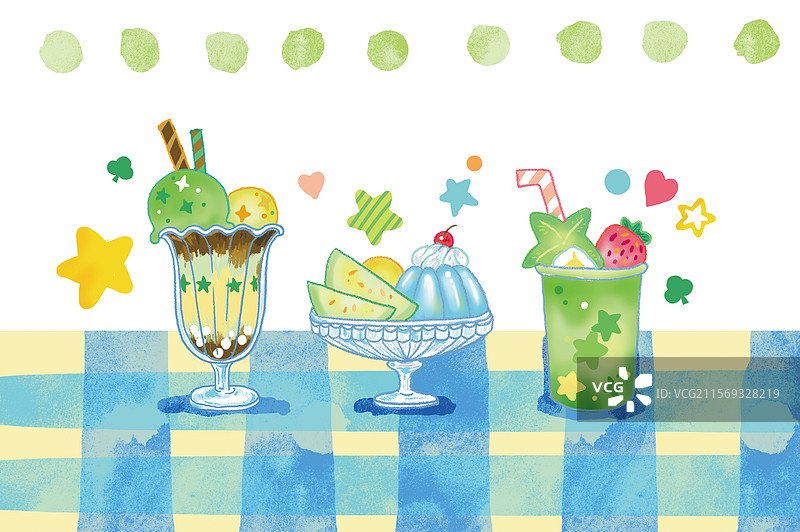 夏天蜜瓜汽水冰淇淋苏打水彩手绘肌理插画图片素材