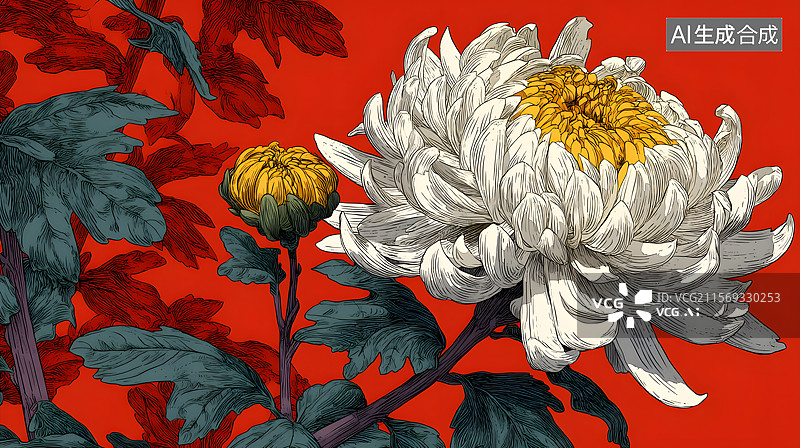 【AI数字艺术】菊花 红色 艺术图片素材