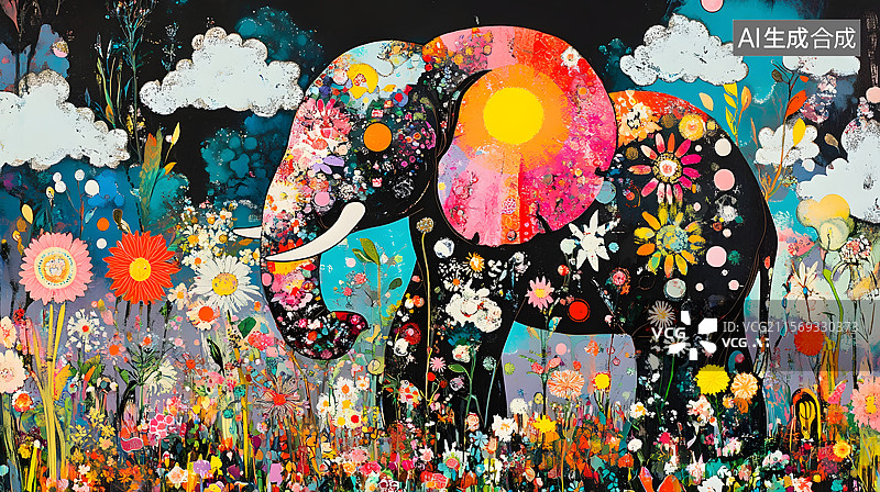 【AI数字艺术】彩色的大象图片素材