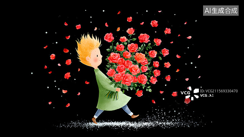 【AI数字艺术】拿花的男孩图片素材