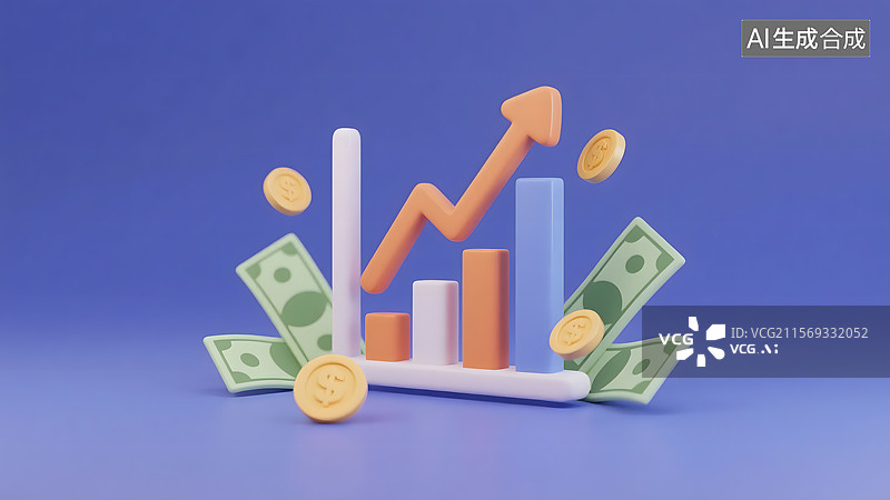 【AI数字艺术】3D卡通金融牛市上涨创意图图片素材