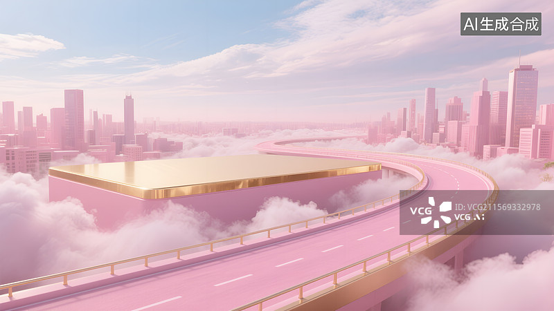 【AI数字艺术】3D粉色城市促销电商场景图片素材