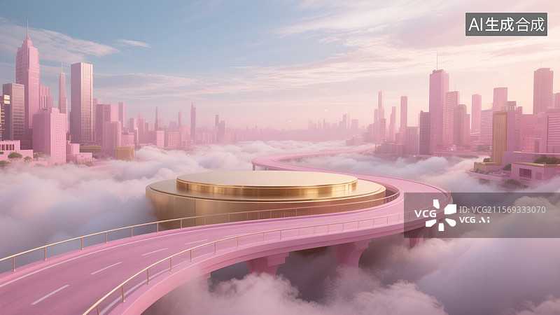 【AI数字艺术】3D粉色城市促销电商场景图片素材