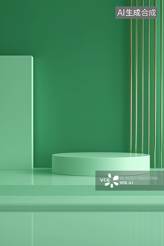 【AI数字艺术】绿色几何形状的展示台图片素材