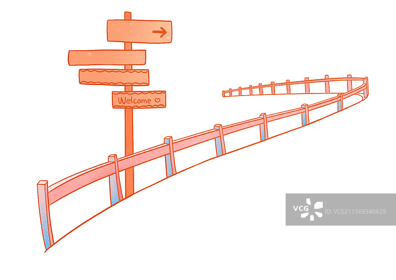 道路指引路牌手绘插画图片素材