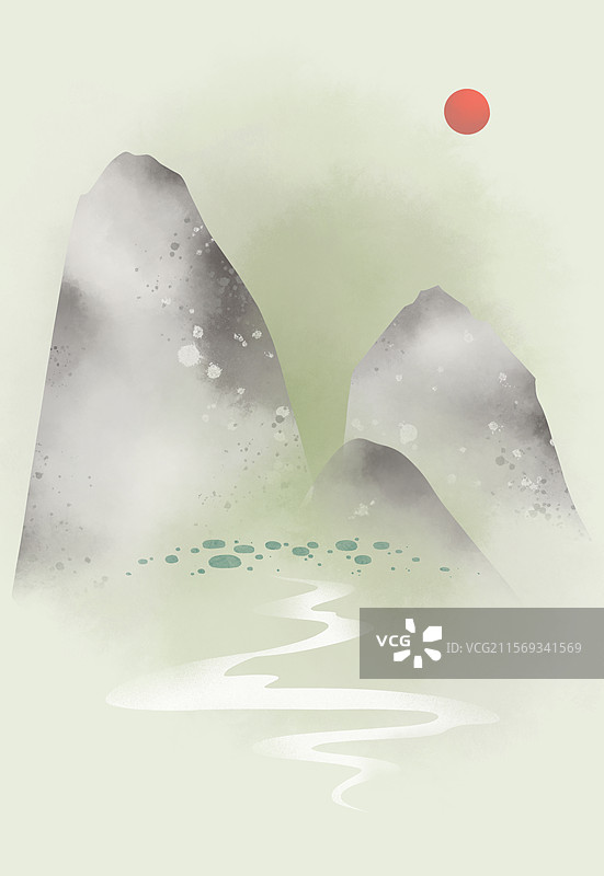 水墨山水背景插画设计图片素材