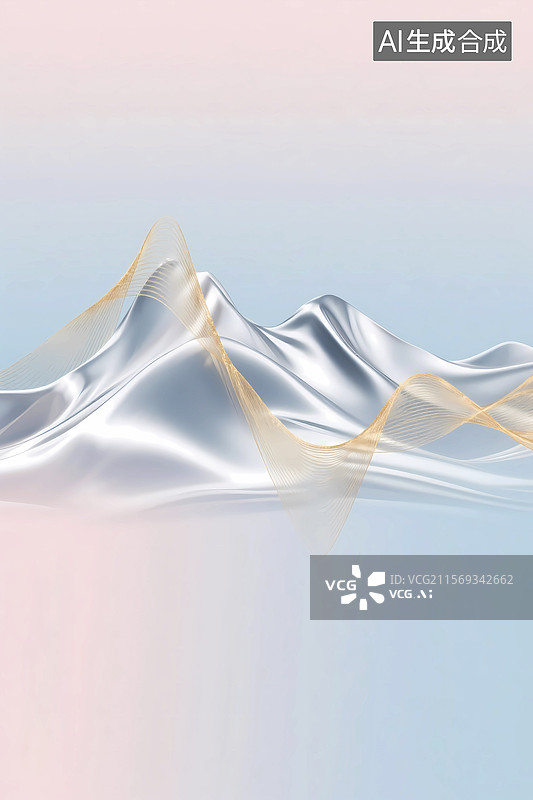 【AI数字艺术】3d新中式典雅山水酸性金属质感电商背景图片素材