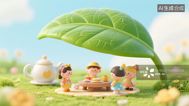 【AI数字艺术】[毛毡风人物户外下午茶场景][手工质感风格][节日贺卡、手工艺品宣传插画]图片素材