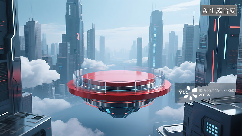 【AI数字艺术】3D风格未来科幻城市促销电商场景大气电商烟雾场景展台图片素材
