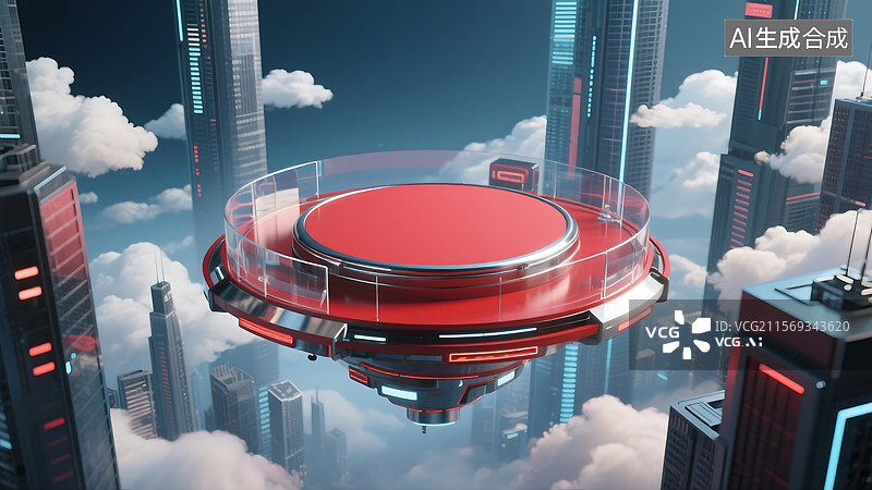 【AI数字艺术】3D风格未来科幻城市促销电商场景大气电商烟雾场景展台图片素材