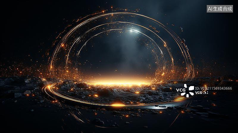 【AI数字艺术】抽象的未来科技圆形概念设计场景插图，科幻未来主义概念插图图片素材