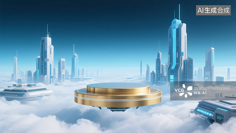 【AI数字艺术】3D风格未来科幻城市促销电商场景大气电商烟雾场景展台图片素材