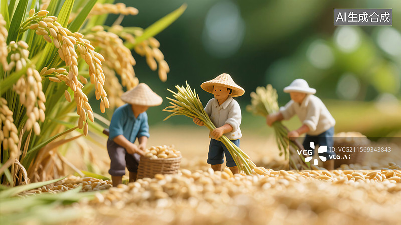 【AI数字艺术】[农民田间劳作场景][微缩写实风格][农业主题、丰收节气宣传画]图片素材