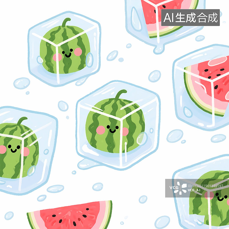 【AI数字艺术】夏天清新西瓜插画元素图片素材
