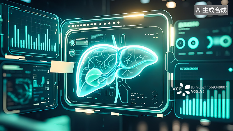 【AI数字艺术】肝脏器官科技概念三维插画图片素材