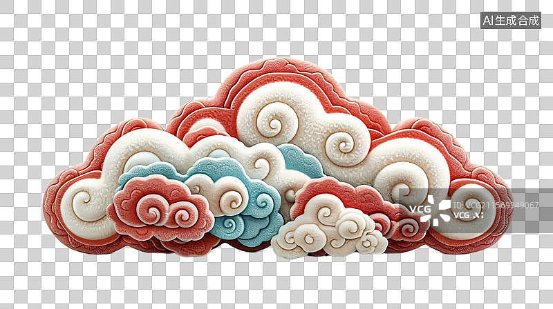 【AI数字艺术】红色祥云吉祥如意  3D立体中国风国潮祥云图片素材