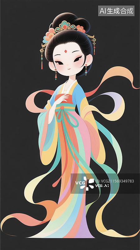【AI数字艺术】古风仕女汉服国画女孩q版人物图片素材
