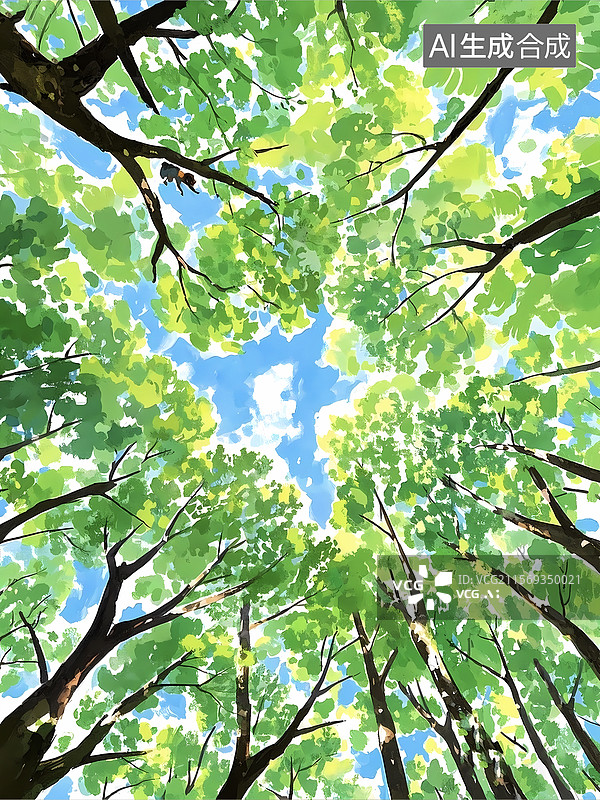 【AI数字艺术】清新绿色森林背景绘本插画图片素材