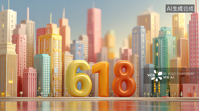 【AI数字艺术】数字618，城市促销电商场景，电商购物节年中大促销图片素材