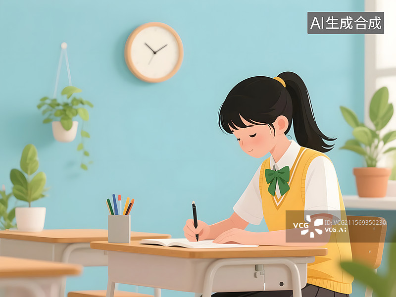 【AI数字艺术】高考毕业生的考试学习插画图片素材