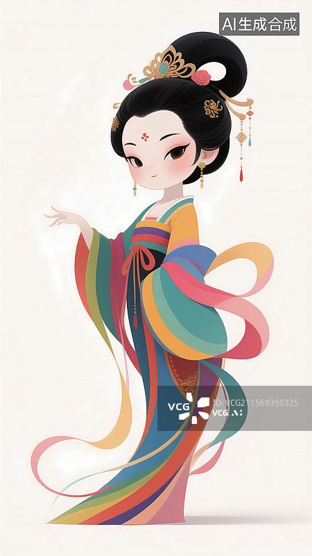 【AI数字艺术】古风仕女汉服国画女孩q版人物图片素材
