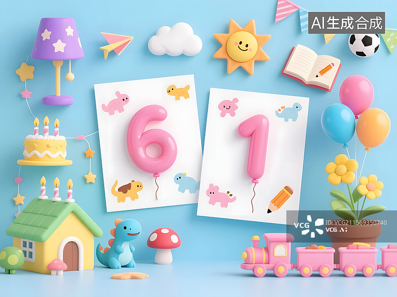 【AI数字艺术】六一儿童节主题的卡通场景插图图片素材