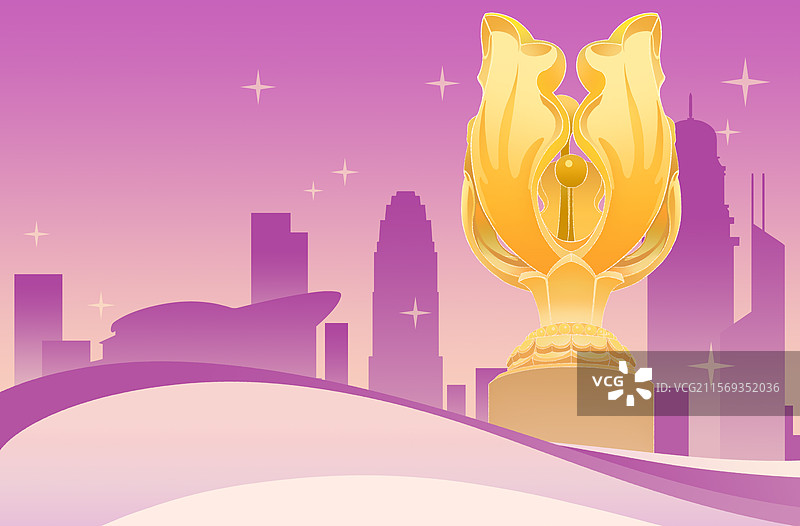 香港地标建筑金紫荆广场中银大厦尖沙咀钟楼金融会展中心插画图片素材