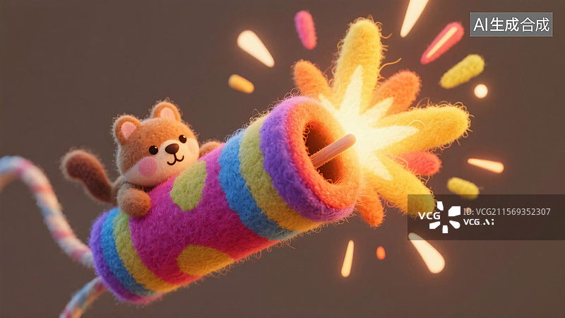 【AI数字艺术】[毛毡小熊与彩色烟花场景][可爱 3D 风格][节日庆典、欢乐主题插画]图片素材