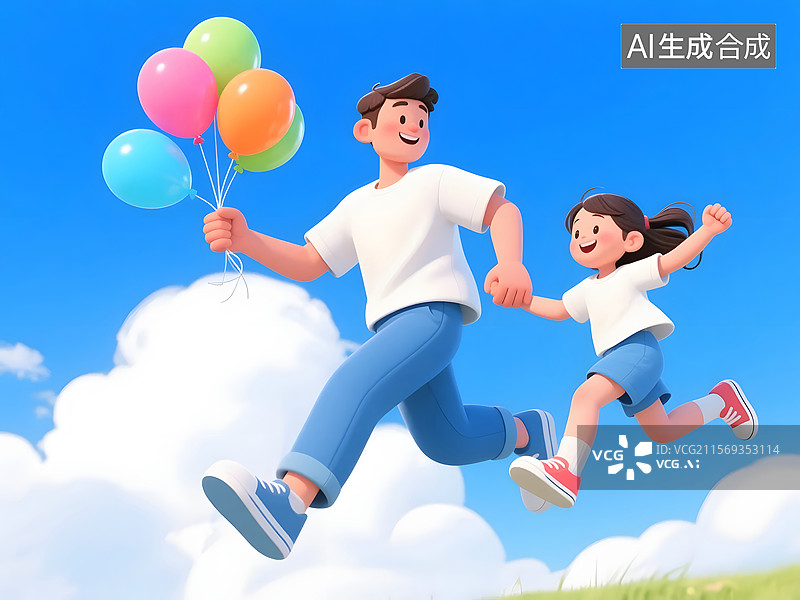 【AI数字艺术】父亲节的父女玩耍场景插画图片素材