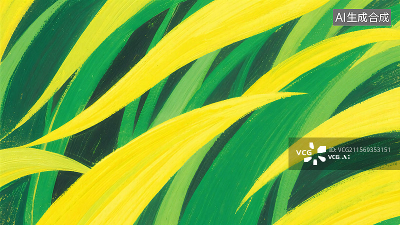 【AI数字艺术】[抽象笔触绘制的黄绿叶片场景][抽象艺术风格][自然元素装饰画、艺术展览宣传]图片素材