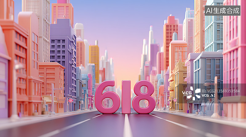 【AI数字艺术】数字618，城市促销电商场景，电商购物节年中大促销图片素材