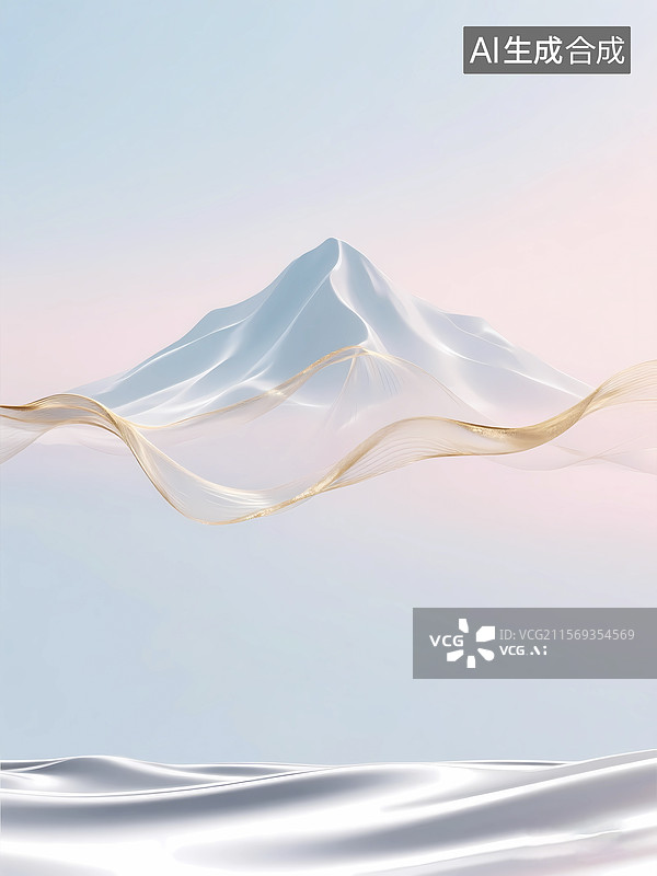 【AI数字艺术】3d新中式典雅山水酸性金属质感电商背景图片素材