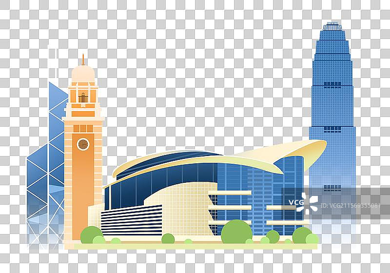 香港地标建筑中银大厦尖沙咀钟楼金融会展中心插画图片素材