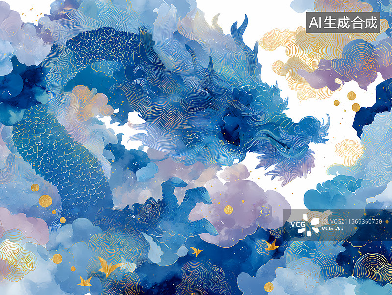 【AI数字艺术】国风祥云中国龙插图背景图片素材