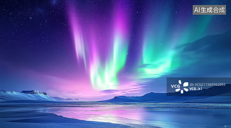 【AI数字艺术】极光在夜空中的绚丽景象图片素材