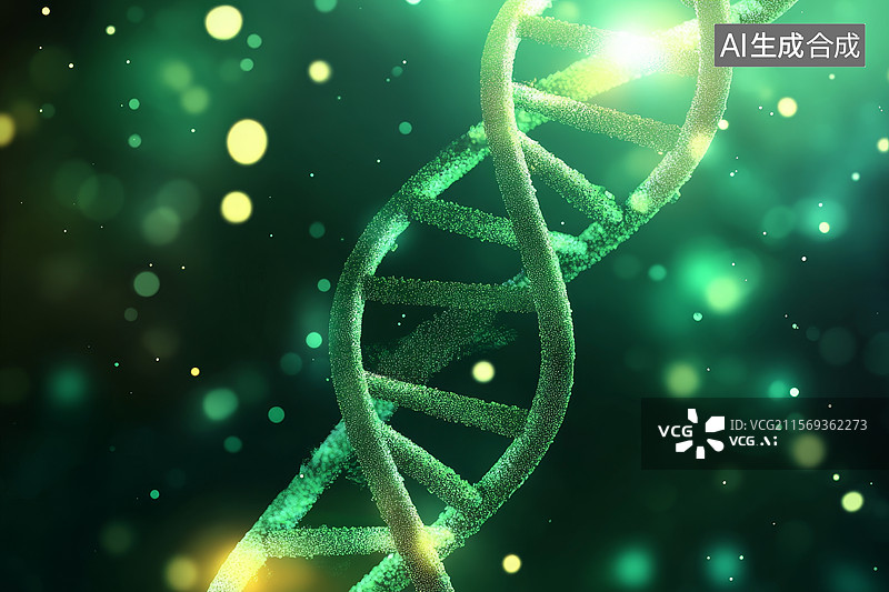 【AI数字艺术】发光的DNA双螺旋结构图片素材