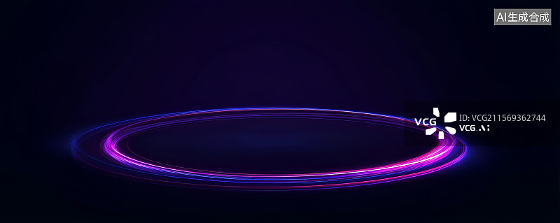【AI数字艺术】紫色光环在黑暗背景中的发光效果图片素材