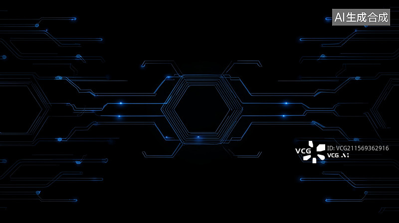 【AI数字艺术】蓝色光点与线条构成的电路板图案图片素材
