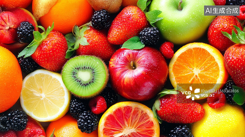 【AI数字艺术】各种新鲜水果的组合图片素材