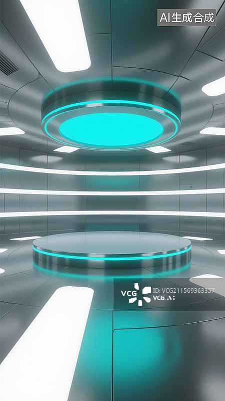 【AI数字艺术】未来科技风格的圆形平台图片素材