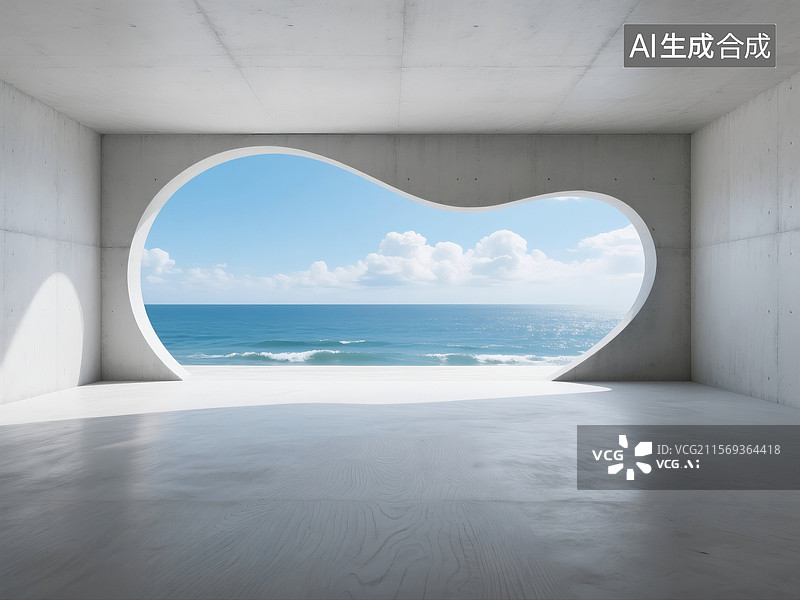 【AI数字艺术】极简主义风格的混凝土建筑空间图片素材