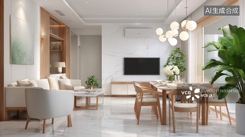 【AI数字艺术】现代简约风格客厅与餐厅图片素材
