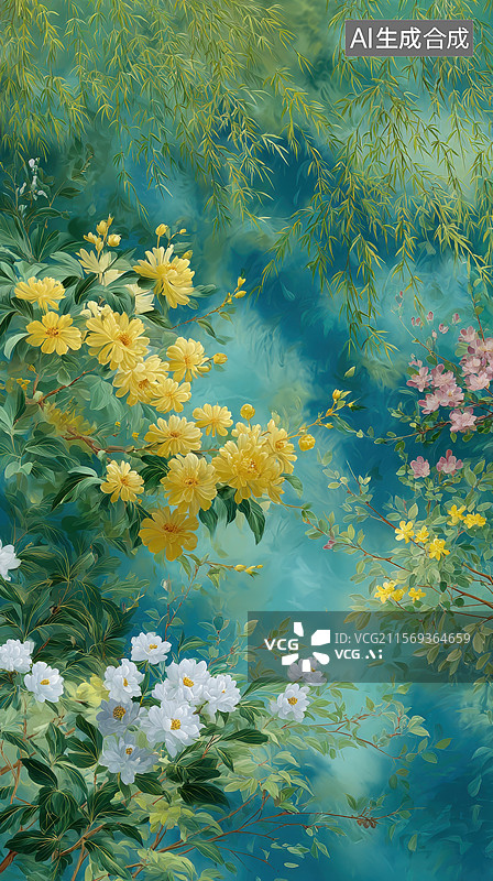 【AI数字艺术】盛开的黄色和白色花朵图片素材