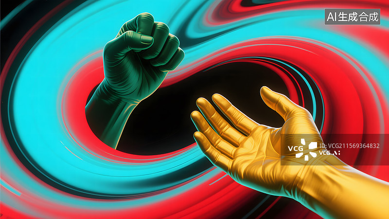 【AI数字艺术】两只手在彩色漩涡背景中图片素材