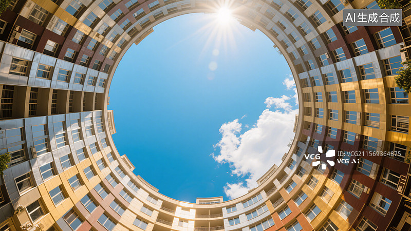 【AI数字艺术】圆形建筑群的天空视角图片素材